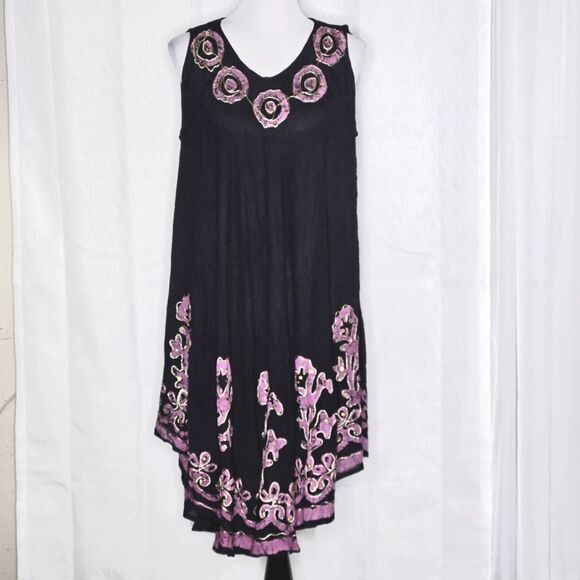 Cleopatra Vintage Asymmetrical Black Deep Pink Batik Sequins Sleeveless Dress - Picture 1 of 13